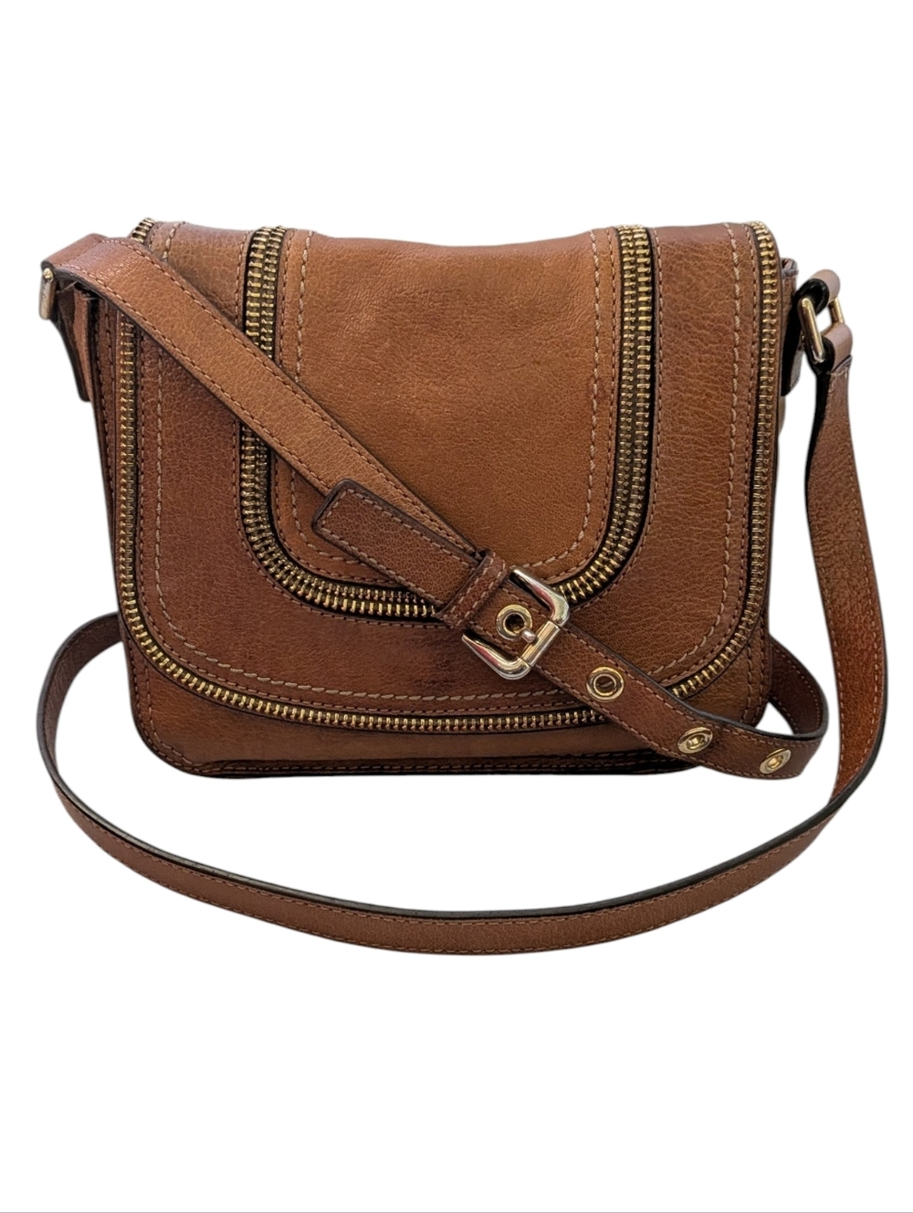 Michael Kors Bedford Pebbled Leather Flap Crossbody Bag – Cognac